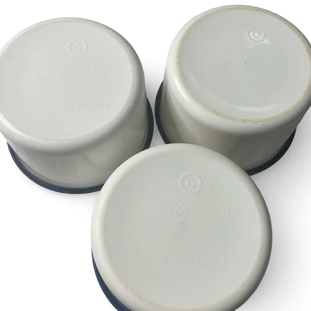 Tupperware One Touch Canister C Set of 3 2709A White Blue Lid 2419A Stackable